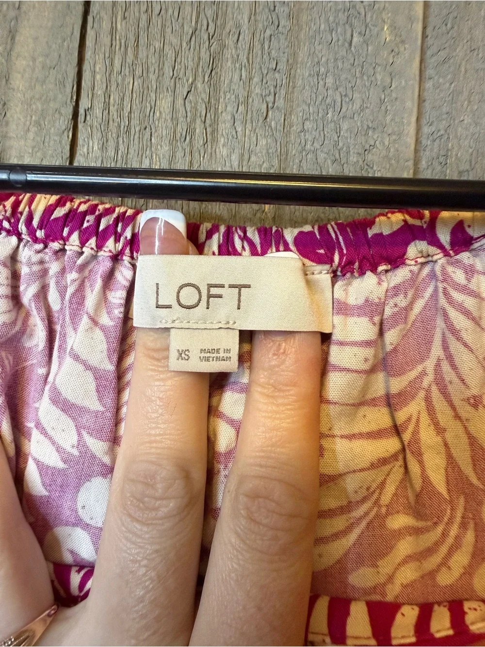 LOFT Fuchsia and Cream Floral Square-Neck Blouse with Black Trim
